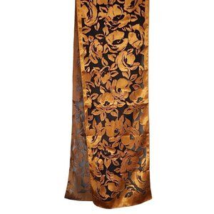 Gorgeous Sheer Black & Gold Satin Florals Scarf